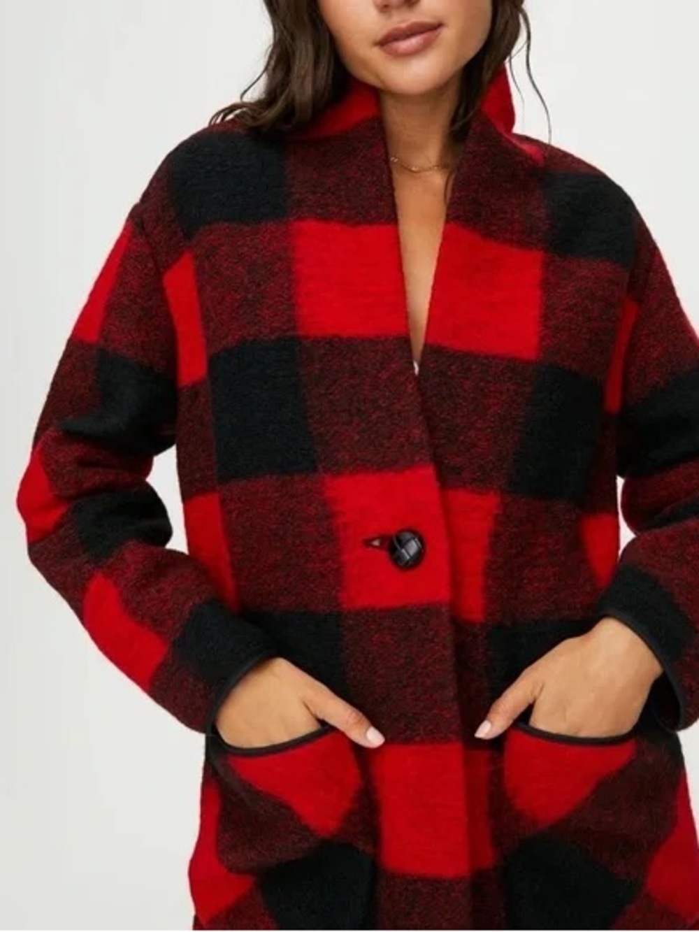 Wilfred| Aritzia| ‘Off-Duty’ Oversized Red & Black Plaid Pea Coat Jacket Sz XXS